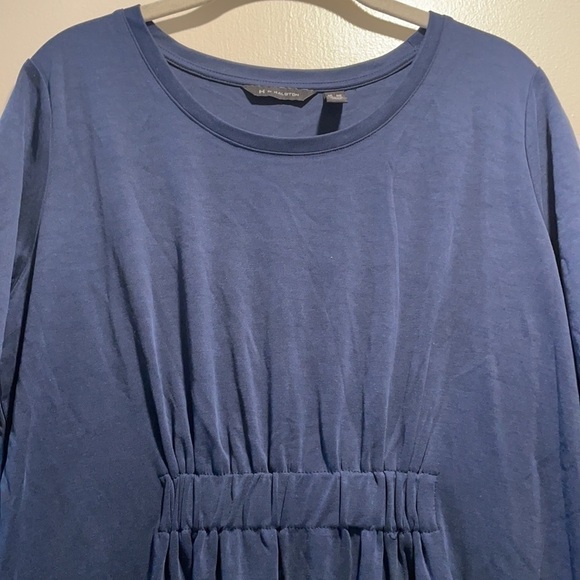 𝅺H by Halston MIDI Tee Shirt Side Slits Slight Gathered Front Dress - Picture 2 of 8